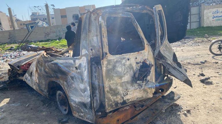 Burnt out ambulance. Pic: Palestinian Red Crescent Society