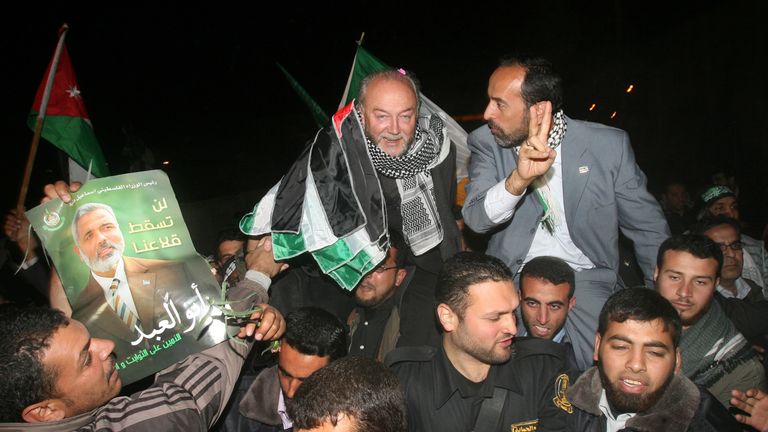 George Galloway was part of an aid convoy to Gaza. Pic: AP