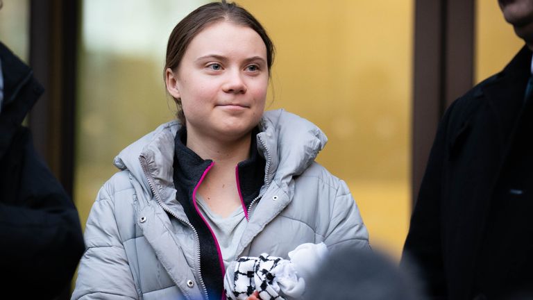 Greta Thunberg leaves Westminster Magistrates' Court, London, after District Judge John Law threw out a public order charge against the climate campaigner after police attempted to impose "unlawful" conditions during an environment protest. The 21-year-old, from Sweden, was arrested during a demonstration near the InterContinental Hotel in Mayfair, London, on October 17 as oil executives met inside for a conference. Picture date: Friday February 2, 2024.
