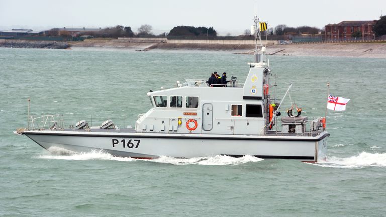 HMS Exploit sails from Portsmouth ahead of taking part in a major NATO exercise off the coast of Norway in March. Pic: PA