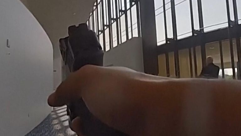 Police bodycam shows the events of a Houston megachurch shooting unfolding