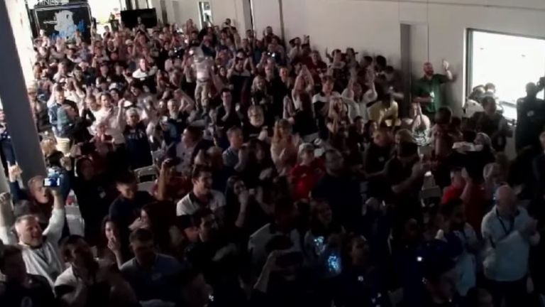 People cheer in Houston, Texas, after the moon landing