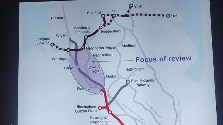 市长们分享了一张地图，显示他们的提案将集中在伯明翰和曼彻斯特之间。