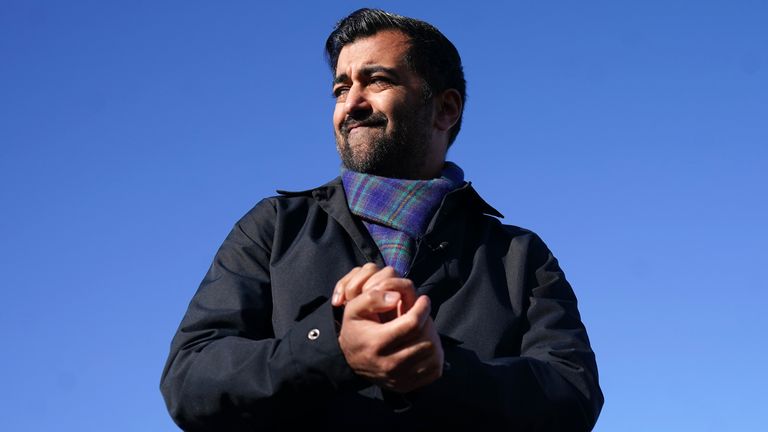 Scotland&#39;s First Minister Humza Yousaf at the Lord Roberts Monument in Kelvingrove Park, Glasgow, to call on people across Scotland to vote SNP to Exit Brexit. Picture date: Monday February 26, 2024.