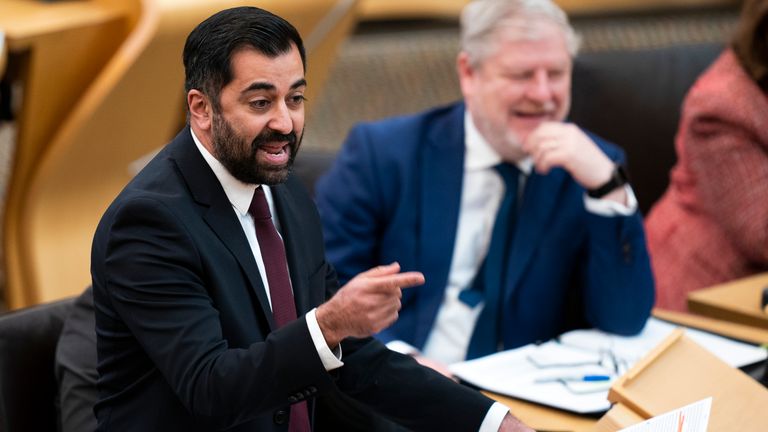 Scotland&#39;s First Minister Humza Yousaf during FMQs on Thursday. Pic: PA