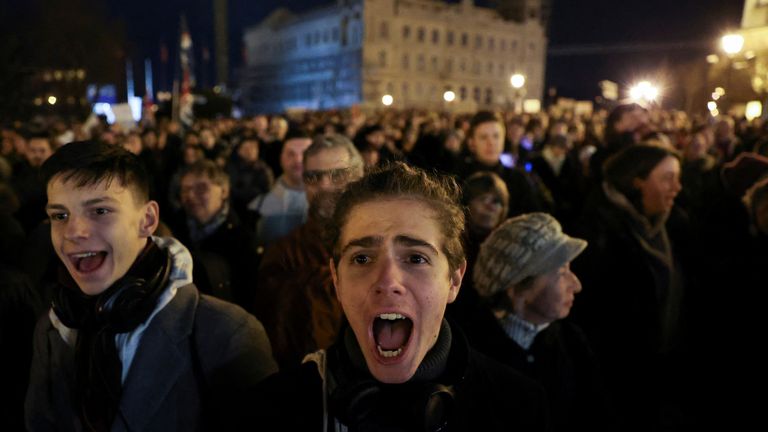 Protesters in Budapest. Pic: Reuters