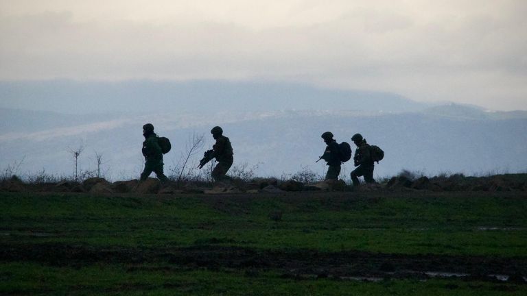 Still of IDF soldiers carrying out drills in the Golan Heights. Alistair Bunkall piece.
