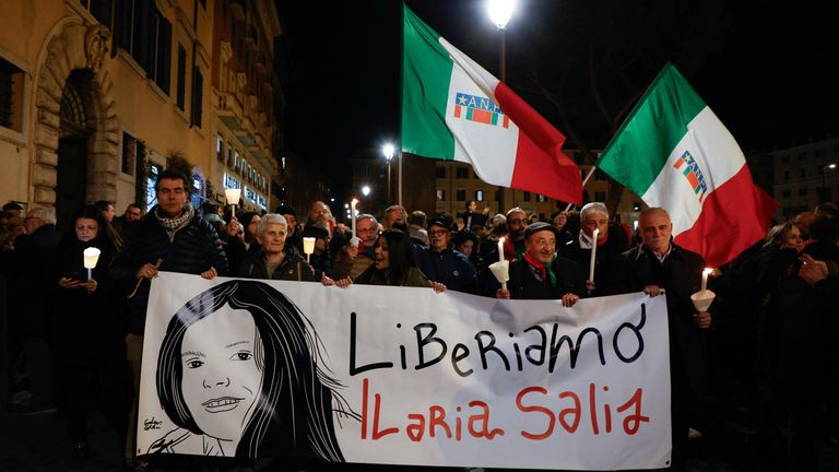 People protested in Rome over her detention in Rome. Pic: Reuters