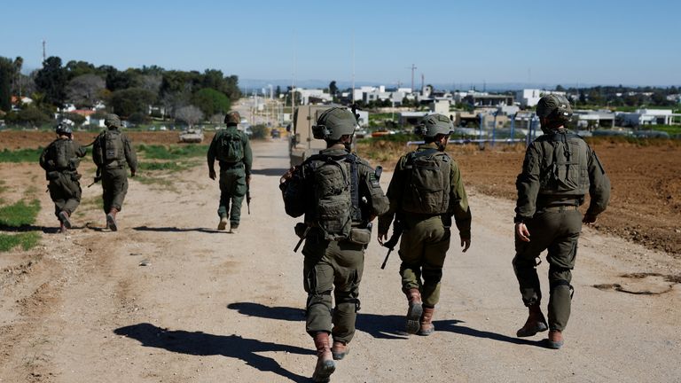 Israeli soldiers take part in an urban warfare drill on the Israeli side of the Israel-Gaza border. Pic: Reuters