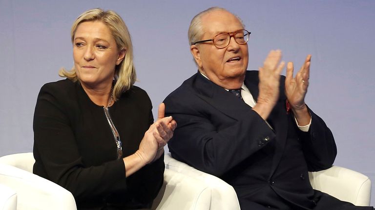 Jean-Marie Le Pen with his daughter Marine. Pic: AP