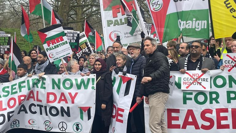 Jeremy Corbyn pictured among protesters