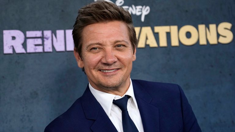 Jeremy Renner poses at the premiere of the four-part Disney+ docuseries "Rennervations," Tuesday, April 11, 2023, at the Westwood Regency Village Theatre in Los Angeles. The premiere marked Renner&#39;s first public, in-person appearance since a Jan. 1 snow plow accident outside his Reno, NV home left him with life-threatening injuries. (AP Photo/Chris Pizzello)