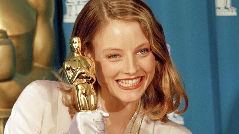 Jodie Foster backstage at the 64th Academy Awards ceremony held at the Dorothy Chandler Pavilion in Los Angeles, March 30, 1992. Foster won the Academy Award for Best Actress for her portrayal of Clarice Starling in The Silence of the Lambs. (AP Photo/NewsBase)


