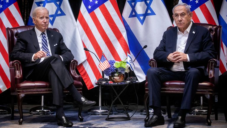 Joe Biden during a meeting with Israeli Prime Minister Benjamin Netanyahu.
Pic: AP
