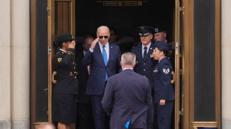 Joe Biden leaves Walter Reed National Military Medical Centre after his annual examination. Pic: AP