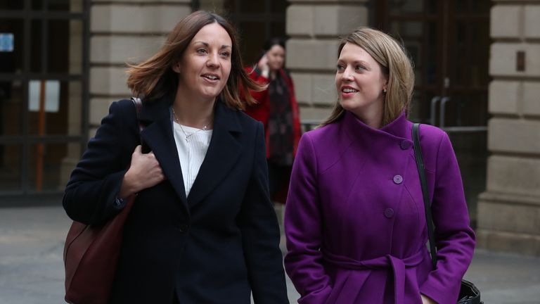 Former Scottish Labour leader Kezia Dugdale MSP(Left) alongside her partner Jenny Gilruth MSP as they leave Edinburgh Sheriff court where she is facing a defamation action brought by pro-independence blogger Stuart Campbell, who claims she accused him of homophobic comments on social media.