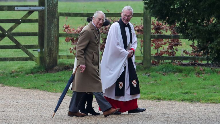 King Charles attends church in Sandringham. Pic: Reuters