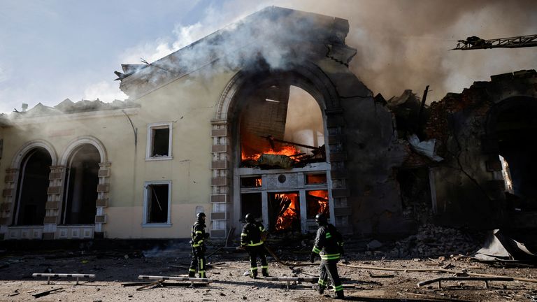 Firefighters work at the scene of a Russian missile strike in Kostyantynivka, Ukraine (File pic: Reuters)