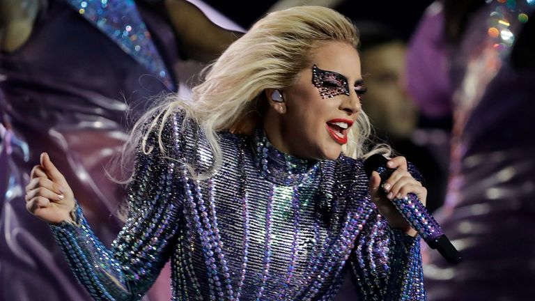 Lady Gaga performs at 2017 Super Bowl. Pic: AP