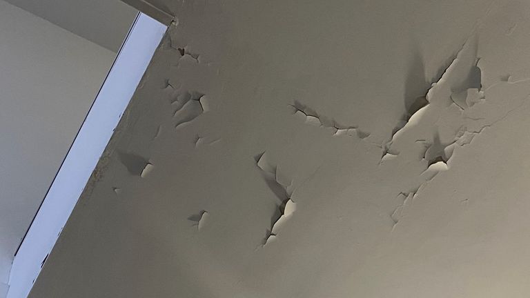 Ceiling damage in Chris&#39;s flat from a badly built roof