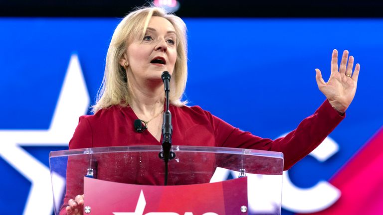 Former British Prime Minister Liz Truss speaks during the Conservative Political Action Conference, 2024 CPAC, at the National Harbor in Oxon Hill, Md., Thursday, Feb. 22, 2024. (AP Photo/Jose Luis Magana)