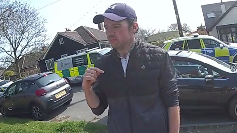 Grab taken from body worn video dated 09/04/23 issued by Essex Police of Luke D&#39;Wit providing statements to the police outside Victory Road on Mersea Island, Essex. Pic: Essex Police/PA Wire