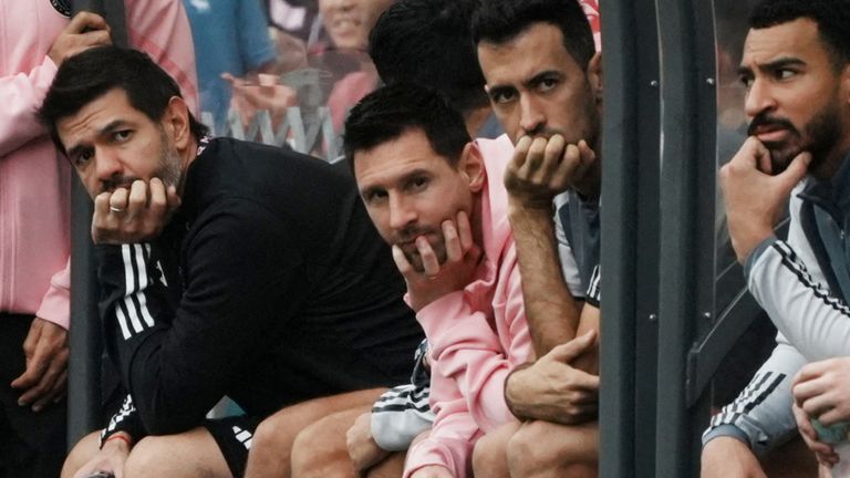 Lionel Messi spent the entire match in Hong Kong watching from the bench much to the chagrin of local fans. Pic: Reuters