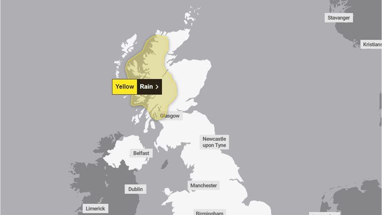 A Met Office yellow rain warning for Scotland. Pic: Met Office website