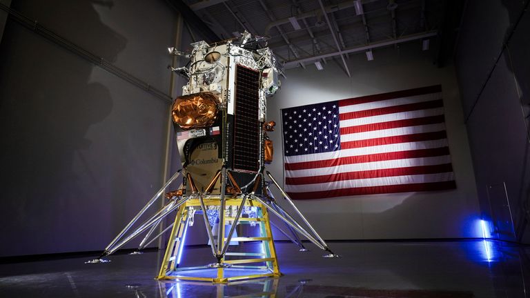 FILE - This photo provided by Intuitive Machine's IM-1 Nova-C lunar lander in Houston in October 2023. The company aims to launch the lander in mid-February 2024, on a SpaceX rocket.