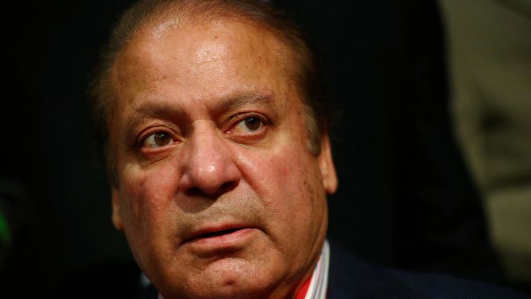 FILE PHOTO: Ousted Prime Minister of Pakistan, Nawaz Sharif, speaks during a news conference at a hotel in London, Britain July 11, 2018. REUTERS/Hannah McKay/File Photo