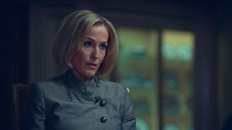 Gillian Anderson as Emily Maitlis in Scoop. Pic: Netflix