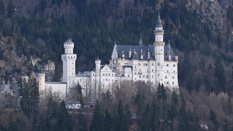 04 January 2024, Bavaria, Hohenschwangau: Neuschwanstein Castle stands above Hohenschwangau in the Bavarian Allg&#39;u region. The building was erected for the Bavarian King Ludwig II. Photo by: Felix H&#39;rhager/picture-alliance/dpa/AP Images


