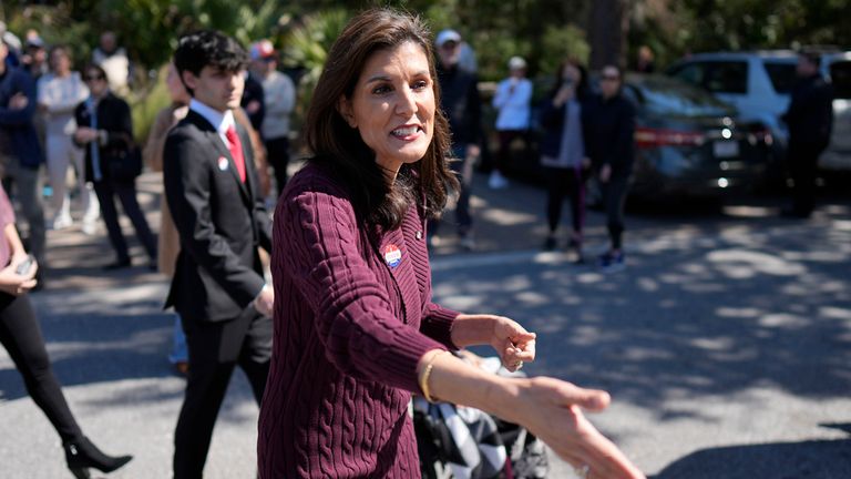 Nikki Haley greets a supporter in South Carolina 
