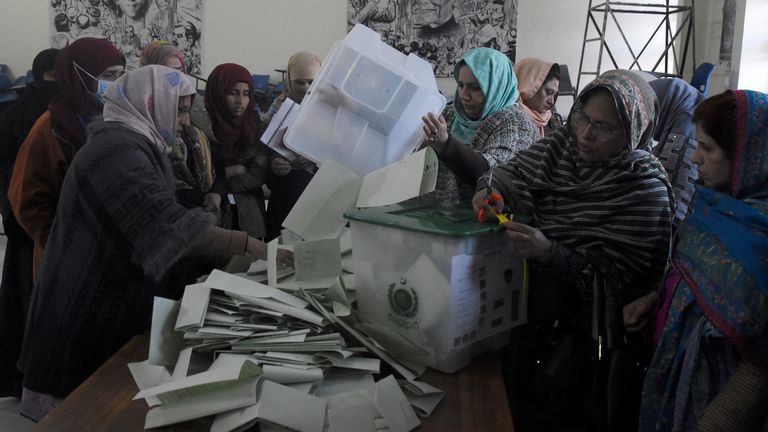 Pic: AP
Members of polling staff empty ballot boxes in Pakistan