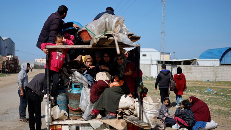 Palestinians arrive at Rafah after being evacuated from Nasser hospital in Khan Younis.
Pic: Reuters
