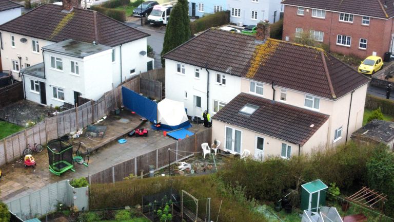 Police forensic tent at the scene in Blaise Walk
Pic:PA
