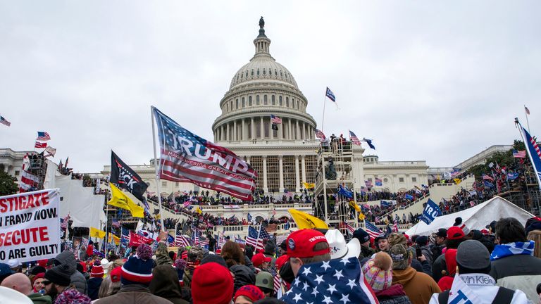 Supporters of Donald Trump at the US Capitol on Jan. 6, 2021. Pic: AP