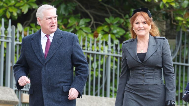Pic: Chris Jackson/PA Wire
The Duke of York and Sarah, Duchess of York attend a thanksgiving service for the life of King Constantine of the Hellenes at St George&#39;s Chapel, in Windsor Castle, Berkshire. Picture date: Tuesday February 27, 2024.