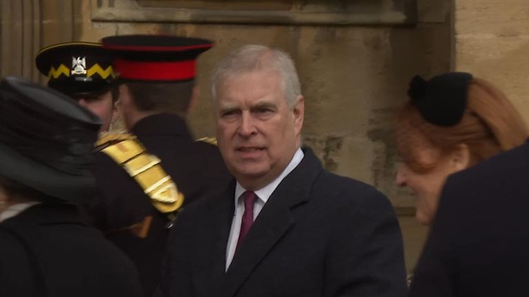 The Duke of York attends a service for the late King Constantine of Greece at Windsor Castle.