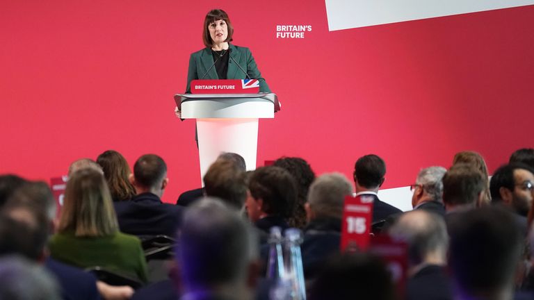 Shadow chancellor Rachel Reeves addressing 400 business leaders at the Kia Oval.
Pic: PA