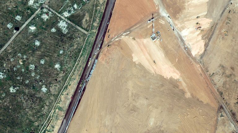 Satellite images show land being cleared in an area close to the Egyptian border with Gaza.  Photo: Reuters/Maxar Technologies