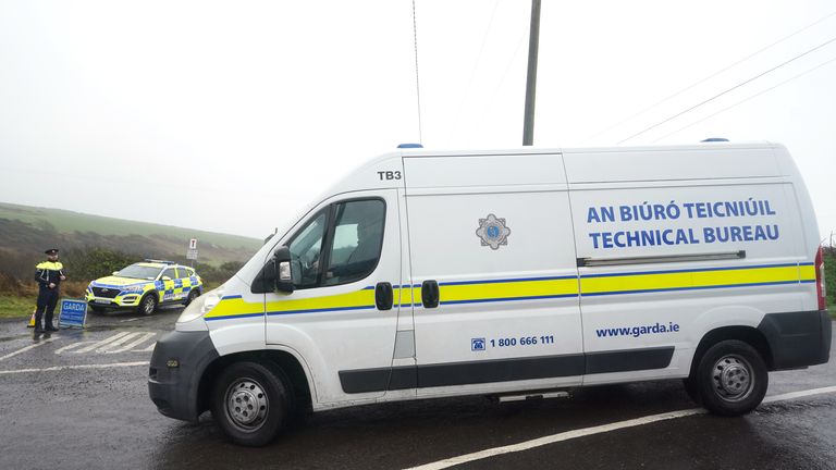 Garda vehicles near to the scene in the Rathmoylan area of Dunmore East, Co Waterford, where police are investigating the death of a six-year-old boy whose body was found in a car. Picture date: Friday February 9, 2024.

