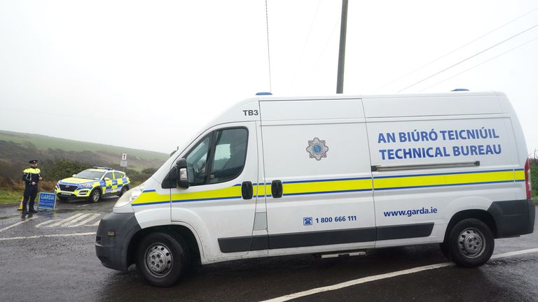 Garda vehicles near to the scene in the Rathmoylan area of Dunmore East, Co Waterford, where police are investigating the death of a six-year-old boy whose body was found in a car. Picture date: Friday February 9, 2024.

