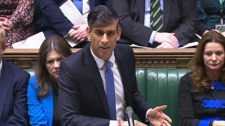 Rishi Sunak speaks during Prime Minister&#39;s Questions in the House of Commons.
Pic: PA