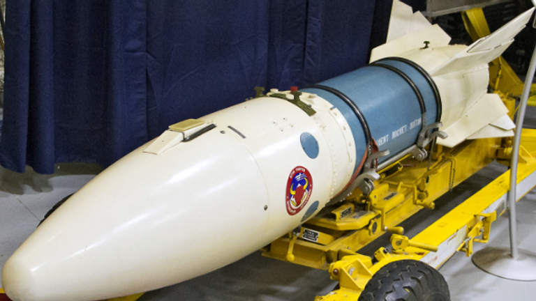 An image of a similar AIR-2 Genie rocket with a replica nuclear warhead attached. Pic: Bellevue Police press release (photo by Steve Heeb)