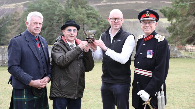 Charlie Murray, Adrian Taylor, Jonathan Christie and Lord Lt. Andrew Simpson with the Rose Bowl trophy. Pic: The Cabrach Trust/Peter Jolly