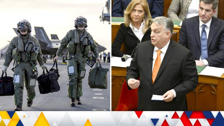 Hungarian Prime Minister Viktor Orban (right) and British pilots heading to a NATO exercise. Pics: AP