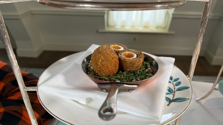 The world&#39;s first lab-grown meat scotch egg at Fortnum and Masons.
