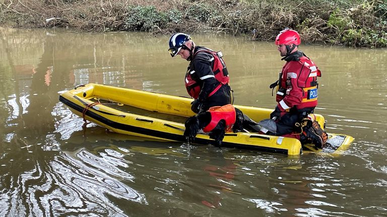 The search operation continues on the River Soar in Leicester.
Pic: PA
