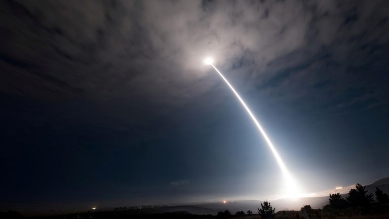 An unarmed Minuteman III intercontinental ballistic missile launches during an operational test at 2:10 a.m. Pacific Daylight Time at Vandenberg Air Force Base, California, U.S., August 2, 2017. U.S. Air Force/Senior Airman Ian Dudley/Handout via REUTERS ATTENTION EDITORS - THIS IMAGE WAS PROVIDED BY A THIRD PARTY TPX IMAGES OF THE DAY
